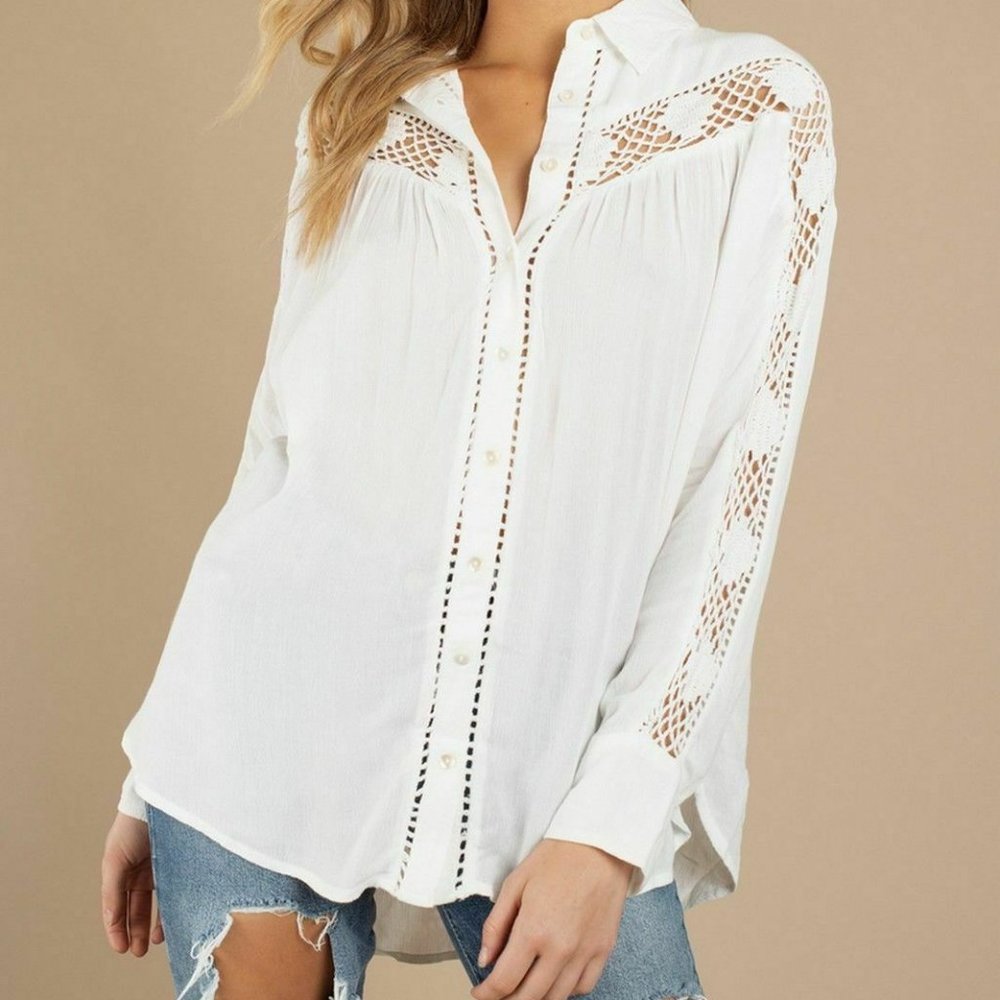 Free People Button down Katie Bird Shirt Ivory